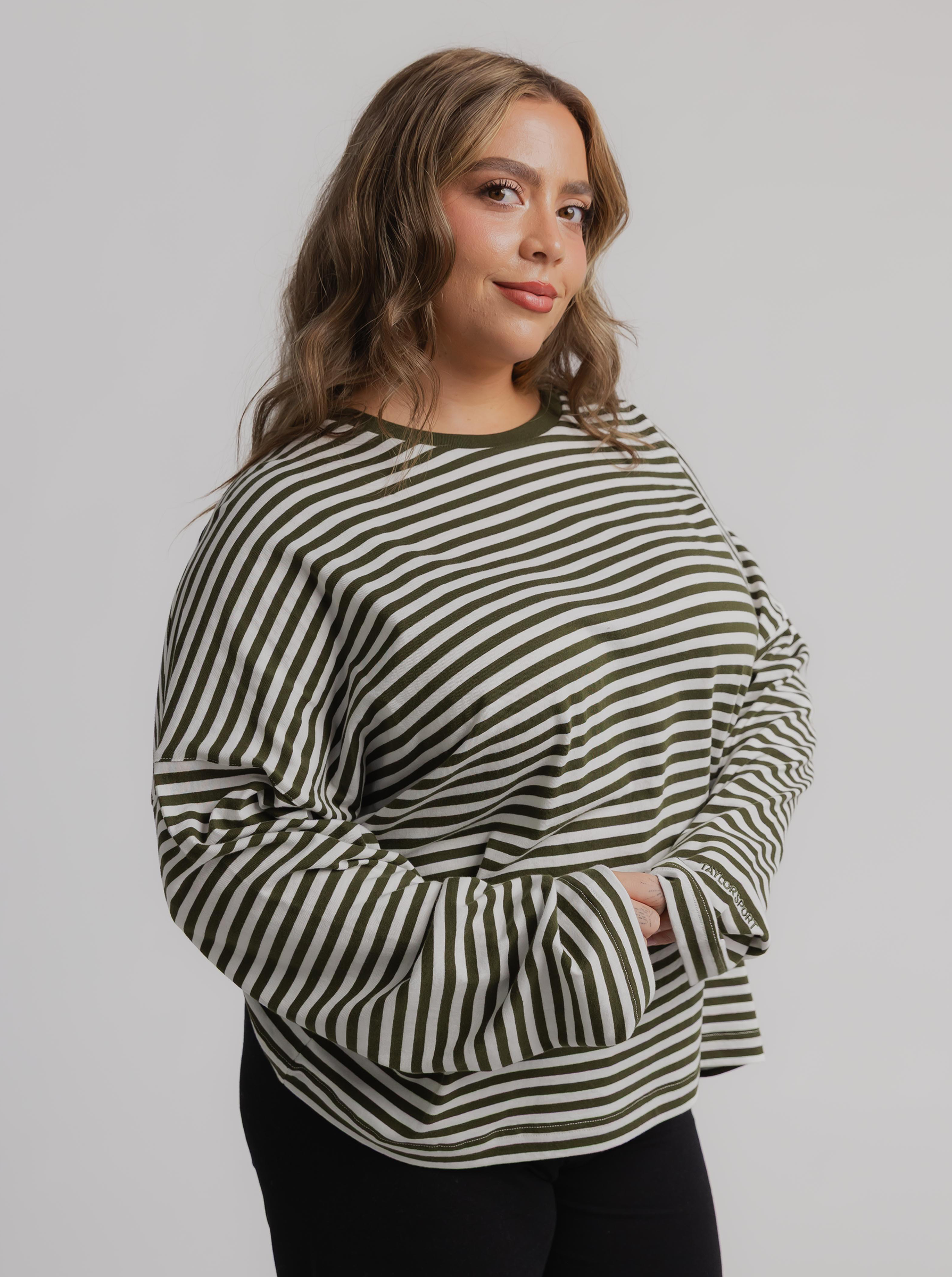 1322 Rights Shop Essential Long Sleeve in Thyme Stripe | Taylor Sport